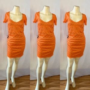 Bebe Orange Lace Dress w Nude Lining NWT - Size XS
